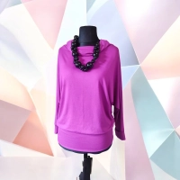 Jesienna bluzka KIMONO ze ściągaczami i z golfem - fuksja